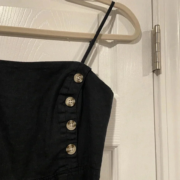 Urban Outfitters Black Linen Blend Jumpsuit Spaghetti Strap Button Detail Size 0 - Picture 3 of 12